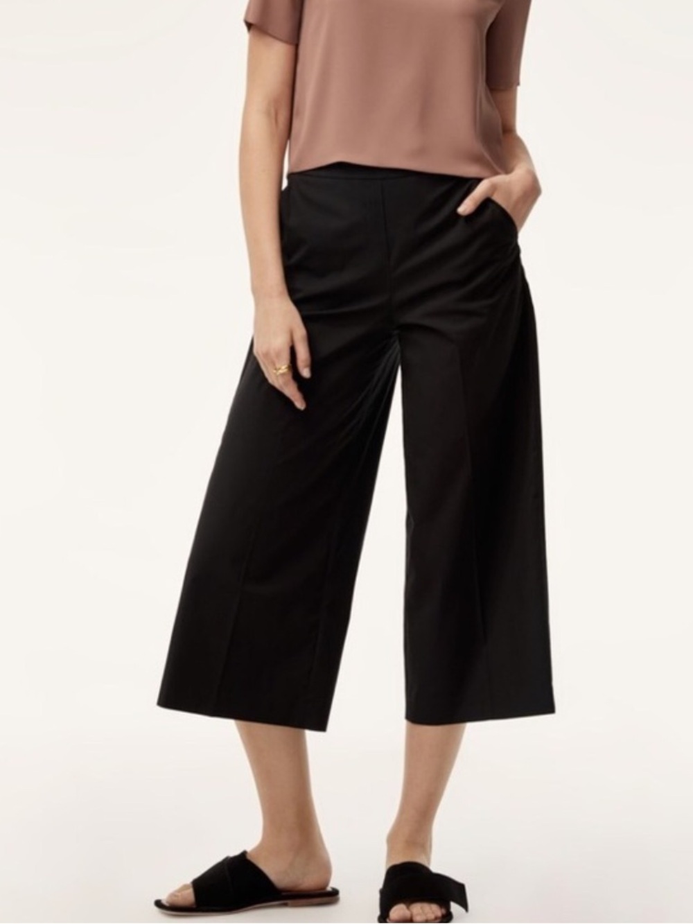 Aritzia Babaton Manolo Wide Leg Pant Black Cotton Poplin Crop Normcore Size 4